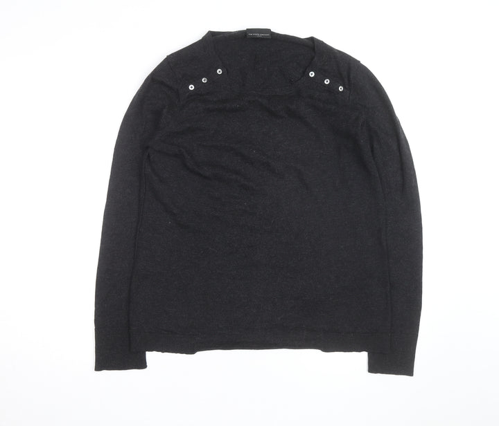 The White Company Women’s Black Wool Button Shoulder Jumper Size L