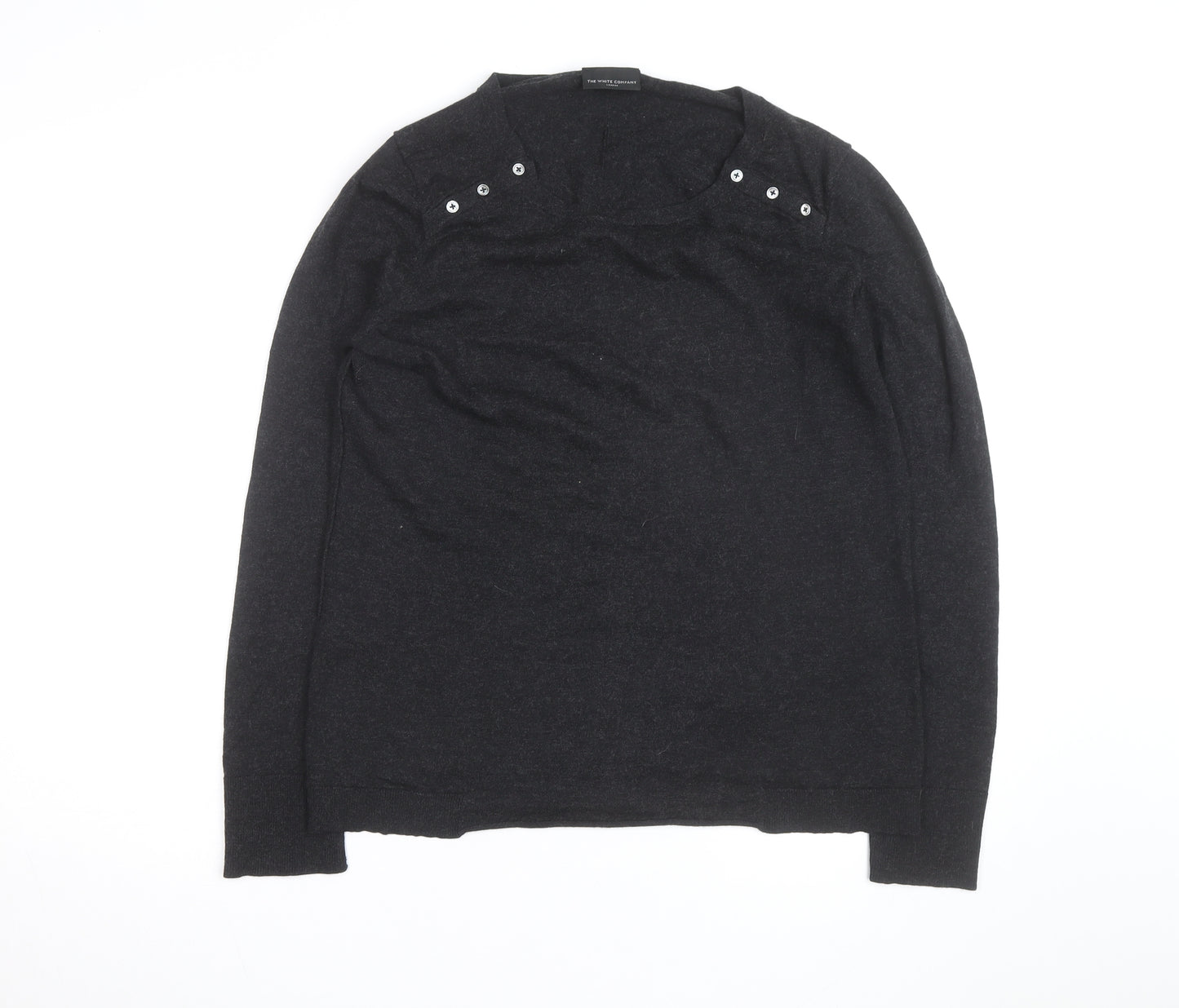 The White Company Women’s Black Wool Button Shoulder Jumper Size L