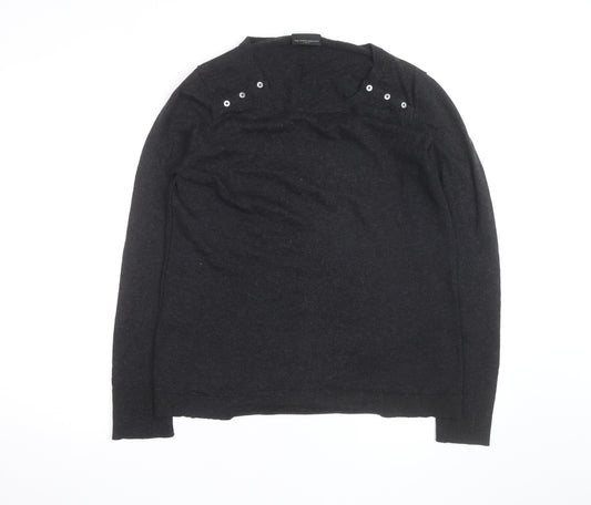 The White Company Women’s Black Wool Button Shoulder Jumper Size L