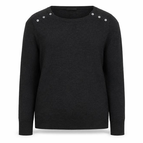 The White Company Women’s Black Wool Button Shoulder Jumper Size L