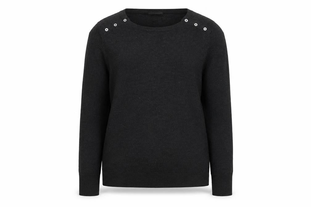 The White Company Women’s Black Wool Button Shoulder Jumper Size L