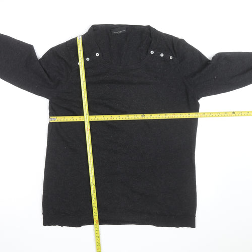 The White Company Women’s Black Wool Button Shoulder Jumper Size L