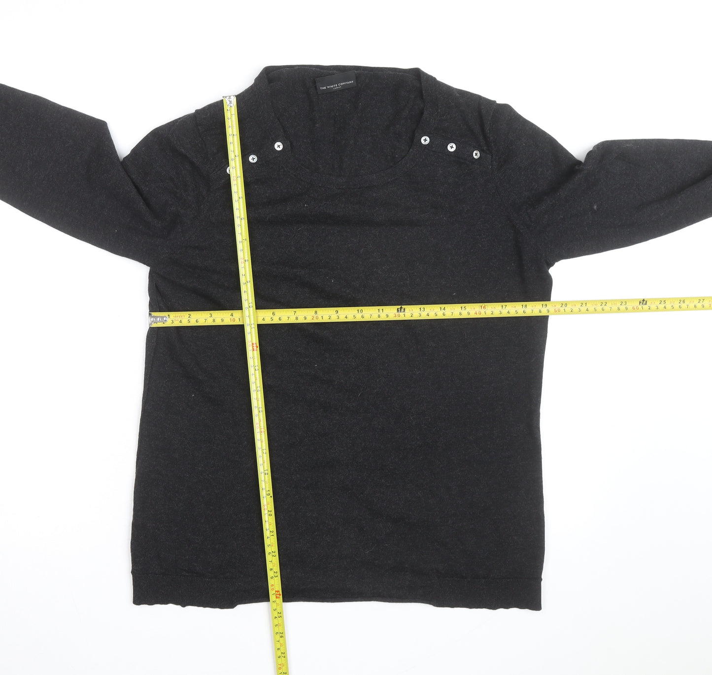 The White Company Women’s Black Wool Button Shoulder Jumper Size L