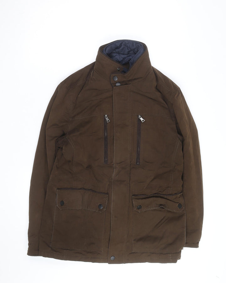 Marks and Spencer Men's Brown Parka Jacket S Regular Fit Lined