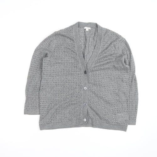 Gap Women Grey Open Knit Button Cardigan Size S