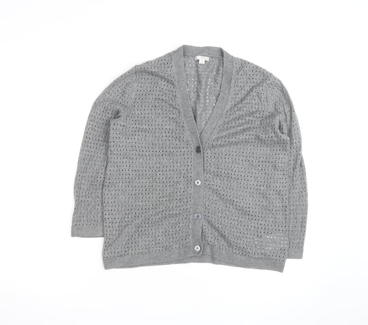 Gap Women Grey Open Knit Button Cardigan Size S