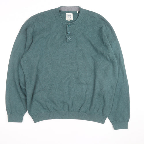 FatFace Men's Green Cotton Cashmere Henley Jumper XL