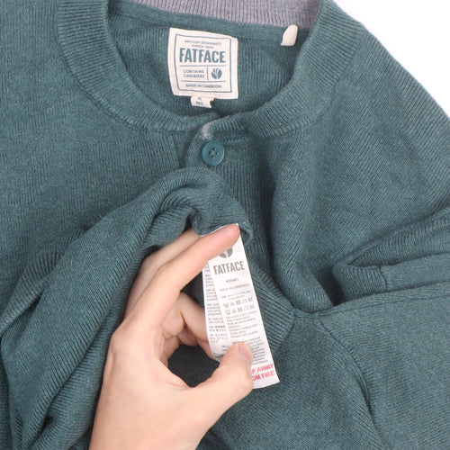 FatFace Men's Green Cotton Cashmere Henley Jumper XL
