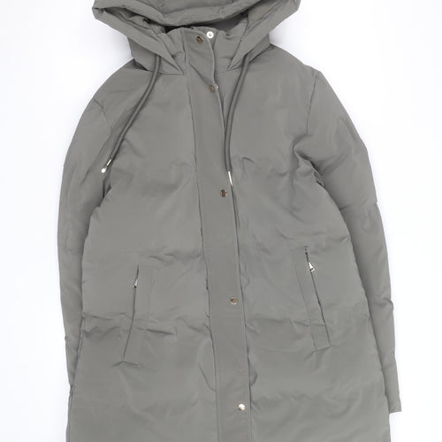 ZARA Men Grey Long Puffer Coat Hooded Lined Winter Size L