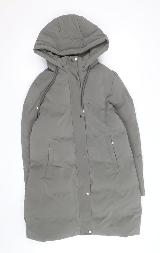ZARA Men Grey Long Puffer Coat Hooded Lined Winter Size L