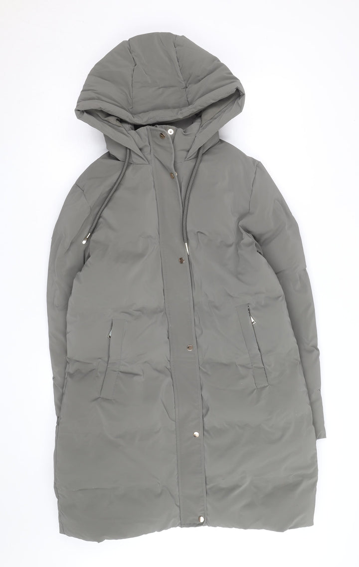 ZARA Men Grey Long Puffer Coat Hooded Lined Winter Size L