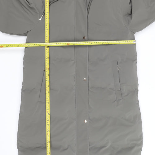 ZARA Men Grey Long Puffer Coat Hooded Lined Winter Size L