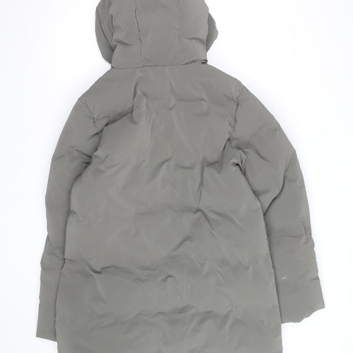 ZARA Men Grey Long Puffer Coat Hooded Lined Winter Size L