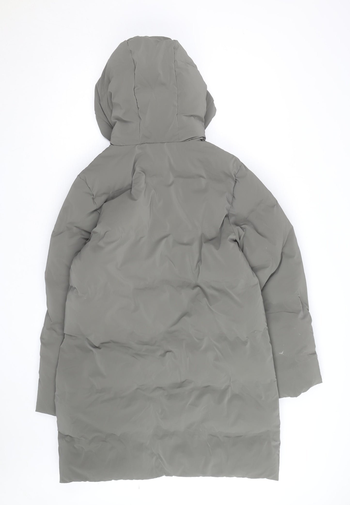 ZARA Men Grey Long Puffer Coat Hooded Lined Winter Size L