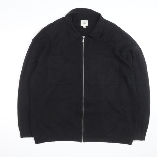 Next Men’s Black 2XL Full Zip Collared Cotton Jumper
