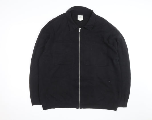 Next Men’s Black 2XL Full Zip Collared Cotton Jumper