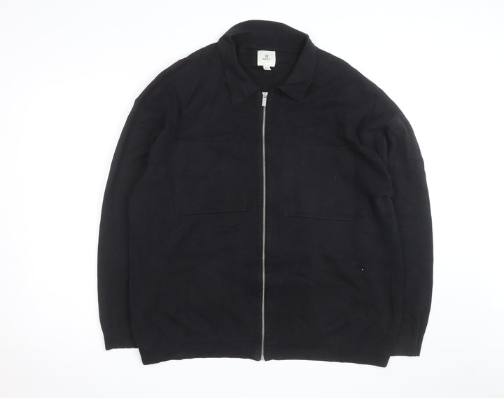 Next Men’s Black 2XL Full Zip Collared Cotton Jumper