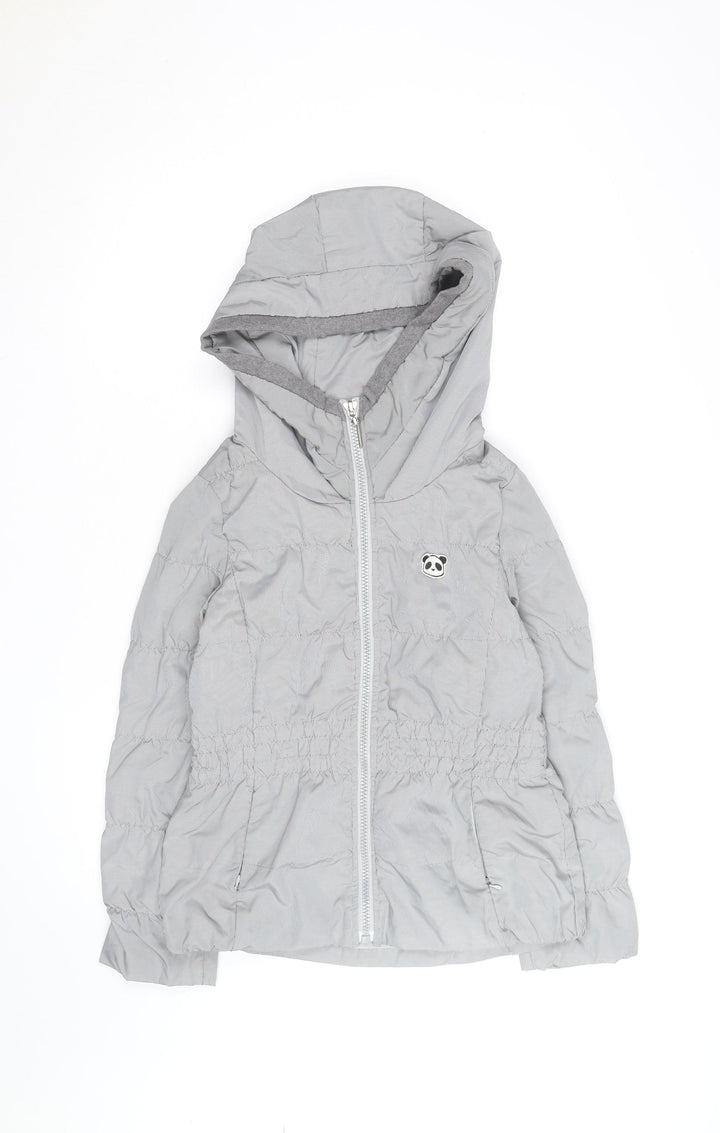 YESGODA Women's Grey Check Hooded Puffer Jacket Size M