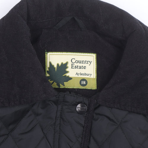 Country Estate Women's Black Quilted Mid-Length Jacket Size 18