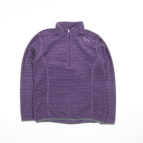 TOG24 Women Purple Striped Fleece Half Zip Pullover Sweatshirt Size 10-12