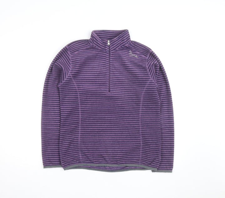 TOG24 Women Purple Striped Fleece Half Zip Pullover Sweatshirt Size 10-12