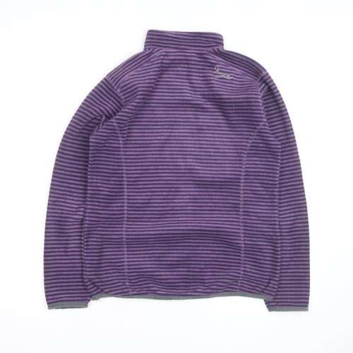 TOG24 Women Purple Striped Fleece Half Zip Pullover Sweatshirt Size 10-12
