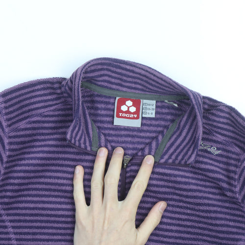 TOG24 Women Purple Striped Fleece Half Zip Pullover Sweatshirt Size 10-12