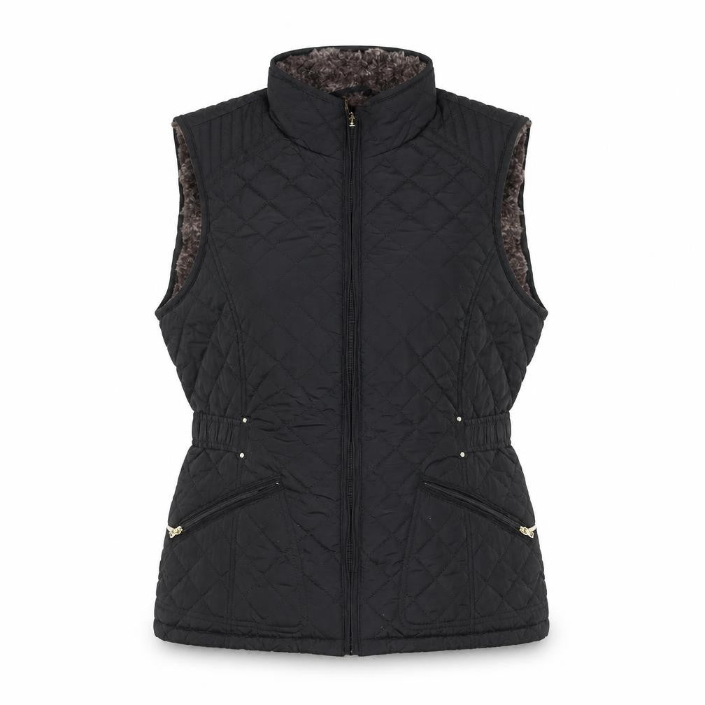 Front view of Weatherproof Women's Black Quilted Padded Waistcoat, size S