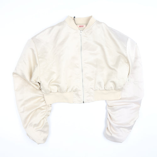MISSPAP Womens Beige Cropped Bomber Jacket Size 12