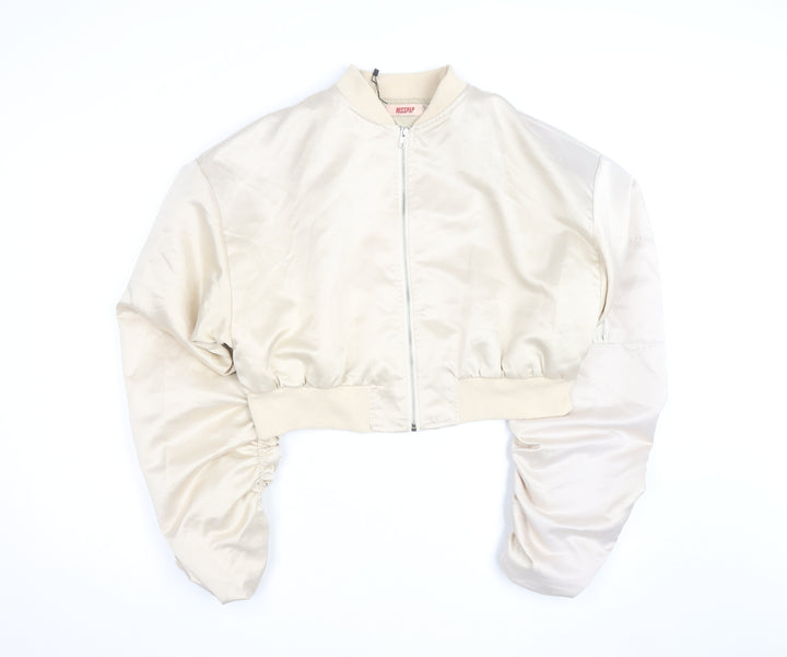 MISSPAP Womens Beige Cropped Bomber Jacket Size 12
