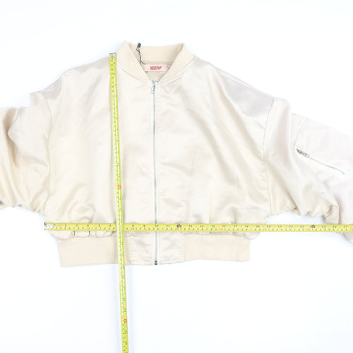 MISSPAP Womens Beige Cropped Bomber Jacket Size 12