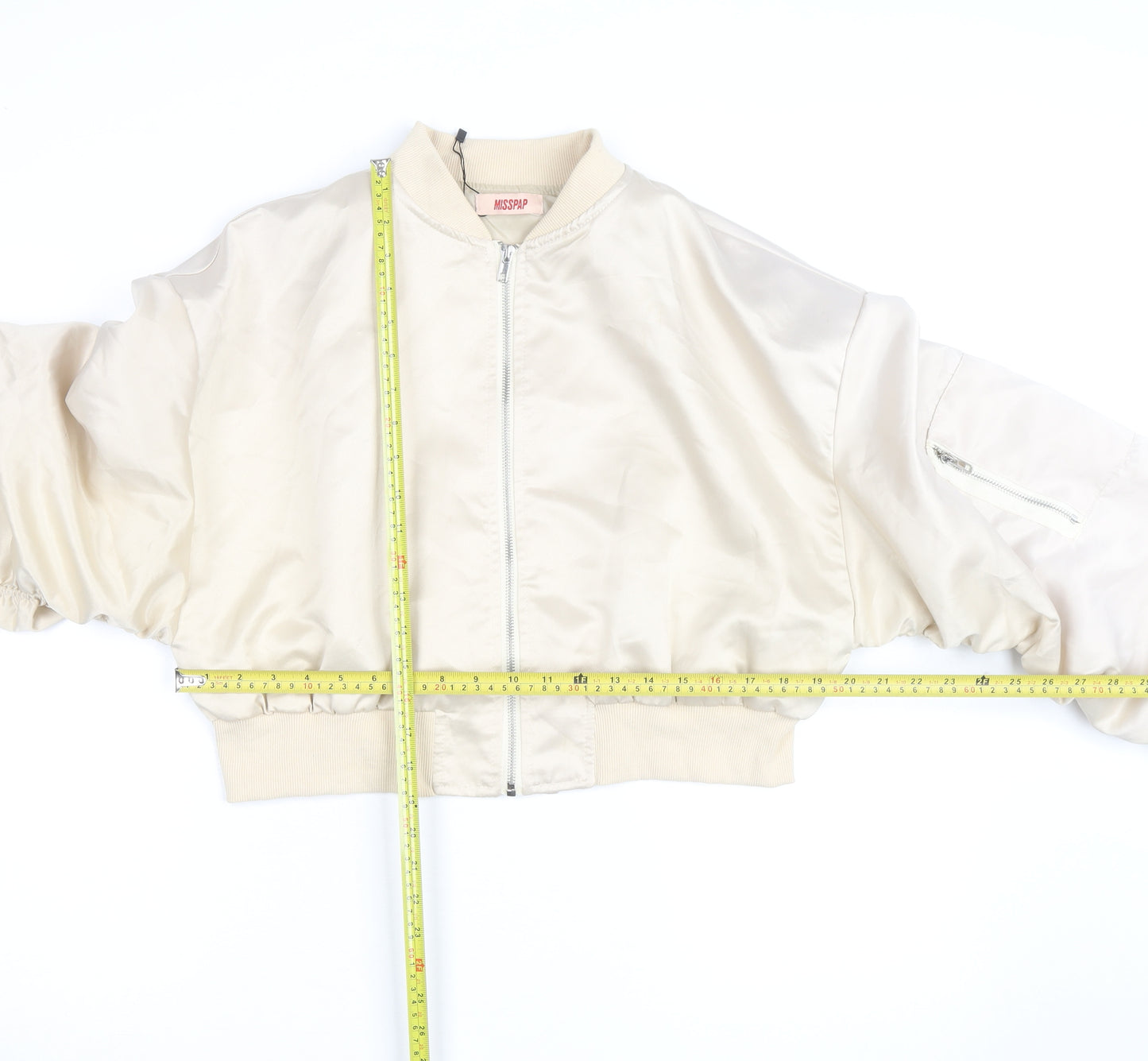 MISSPAP Womens Beige Cropped Bomber Jacket Size 12