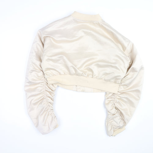 MISSPAP Womens Beige Cropped Bomber Jacket Size 12