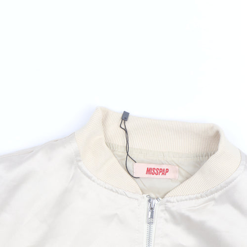 MISSPAP Womens Beige Cropped Bomber Jacket Size 12