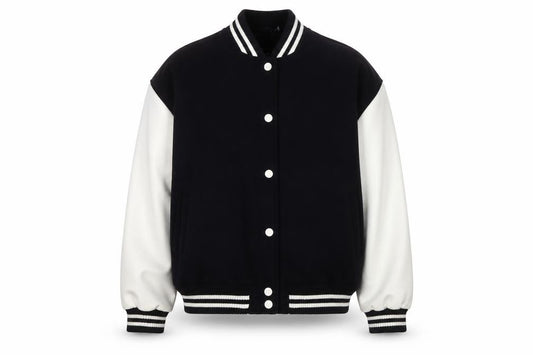 Front view of Peacocks Men's Black Varsity Jacket M Wool Blend Casual Bomber