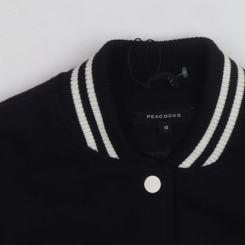 Peacocks Men's Black Varsity Jacket M Wool Blend Casual Bomber