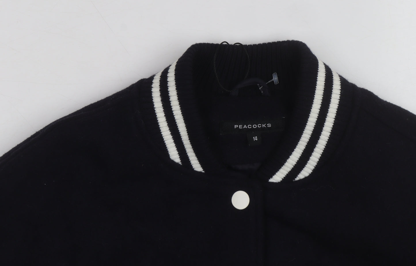 Peacocks Men's Black Varsity Jacket M Wool Blend Casual Bomber