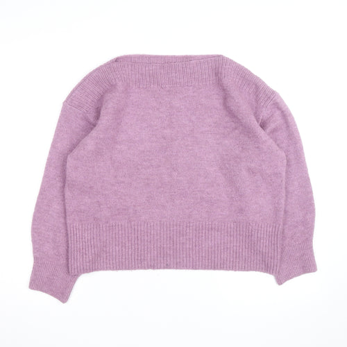 Marks and Spencer Women Purple Wool Blend Crew Neck Jumper L