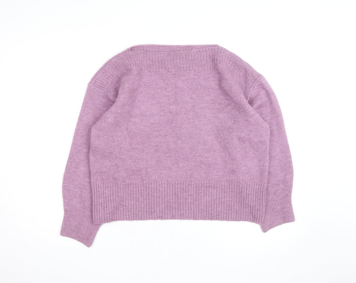 Marks and Spencer Women Purple Wool Blend Crew Neck Jumper L