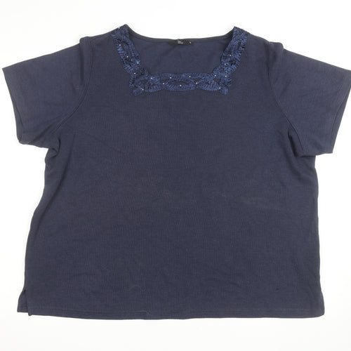 Bonmarche Women’s Blue Embroidered Scoop Neck Cotton Knit Jumper XL