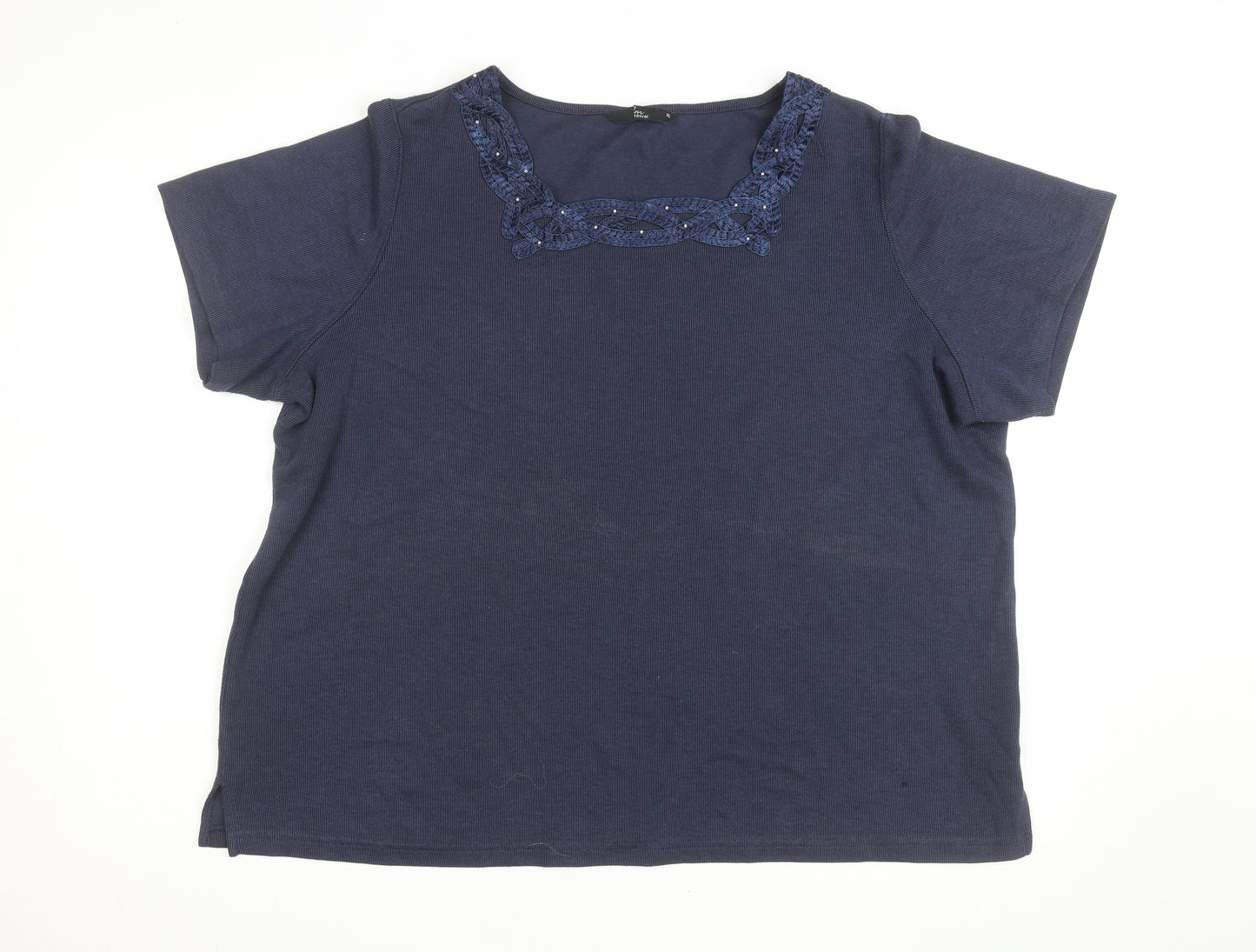 Bonmarche Women’s Blue Embroidered Scoop Neck Cotton Knit Jumper XL