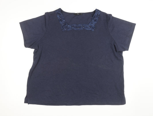 Bonmarche Women’s Blue Embroidered Scoop Neck Cotton Knit Jumper XL