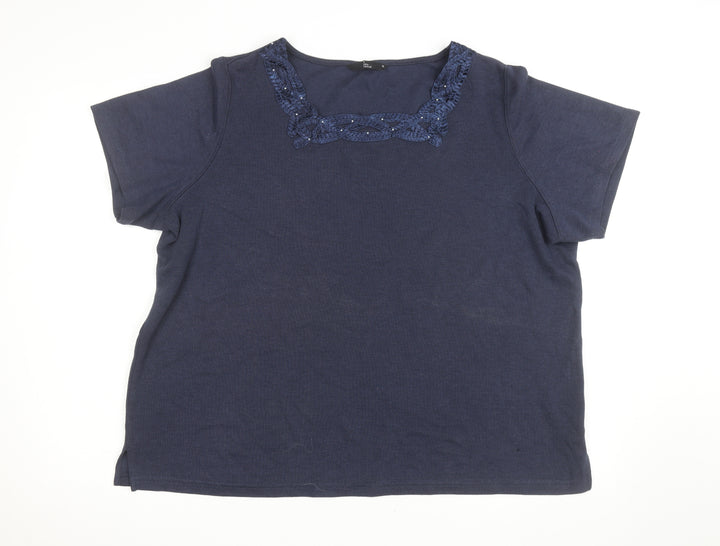 Bonmarche Women’s Blue Embroidered Scoop Neck Cotton Knit Jumper XL