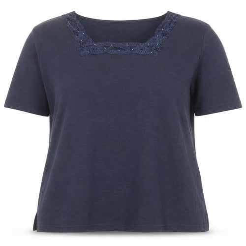 Bonmarche Women’s Blue Embroidered Scoop Neck Cotton Knit Jumper XL