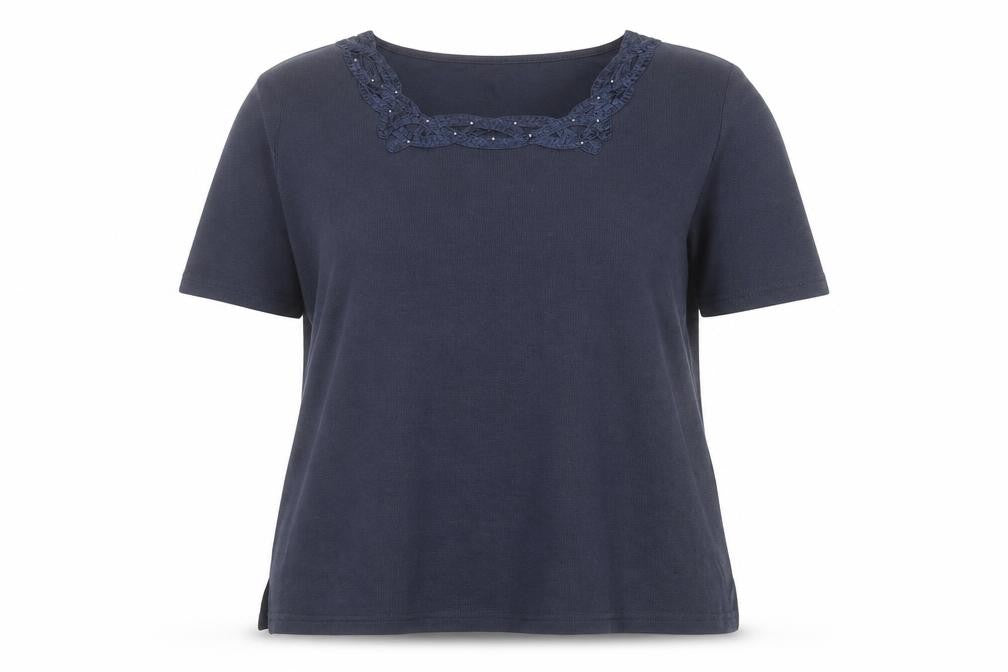Bonmarche Women’s Blue Embroidered Scoop Neck Cotton Knit Jumper XL