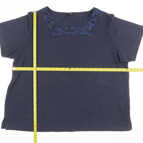 Bonmarche Women’s Blue Embroidered Scoop Neck Cotton Knit Jumper XL