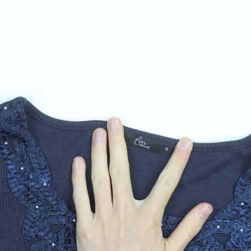Bonmarche Women’s Blue Embroidered Scoop Neck Cotton Knit Jumper XL