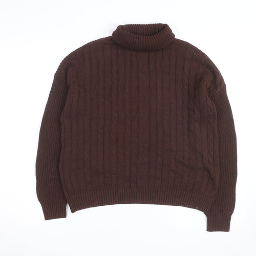 Hollister Womens Brown Cable Knit Roll Neck Jumper XS