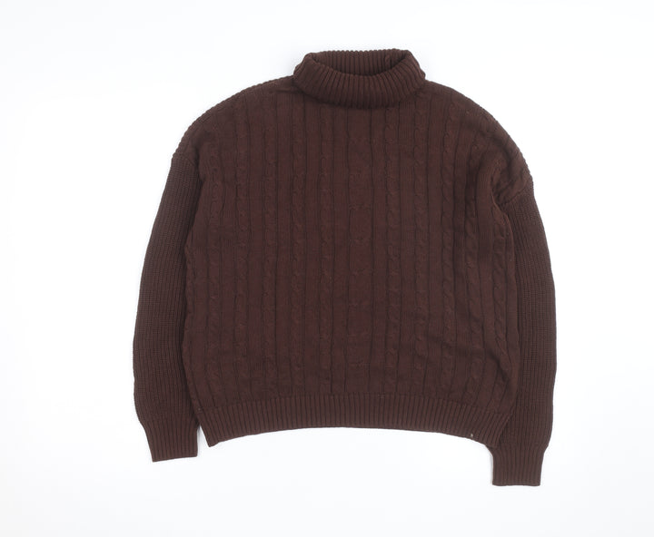 Hollister Womens Brown Cable Knit Roll Neck Jumper XS
