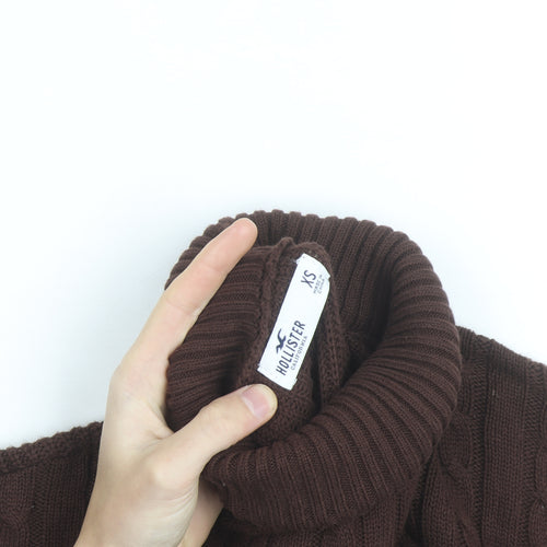 Hollister Womens Brown Cable Knit Roll Neck Jumper XS